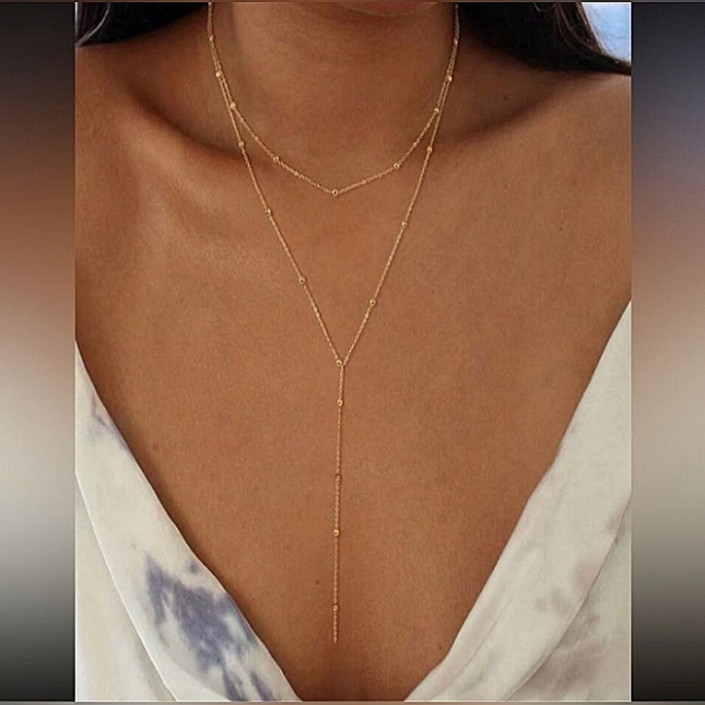 Anthropologie Layered Gold Satellite Y-Necklace